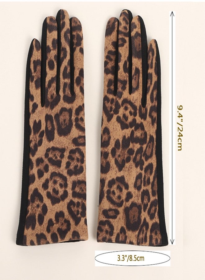 Vikodah Winter Finger Gloves for Women Leopard-Print Warm Touch-Screen Fleece Lined Glove for Women S/M - Image 4
